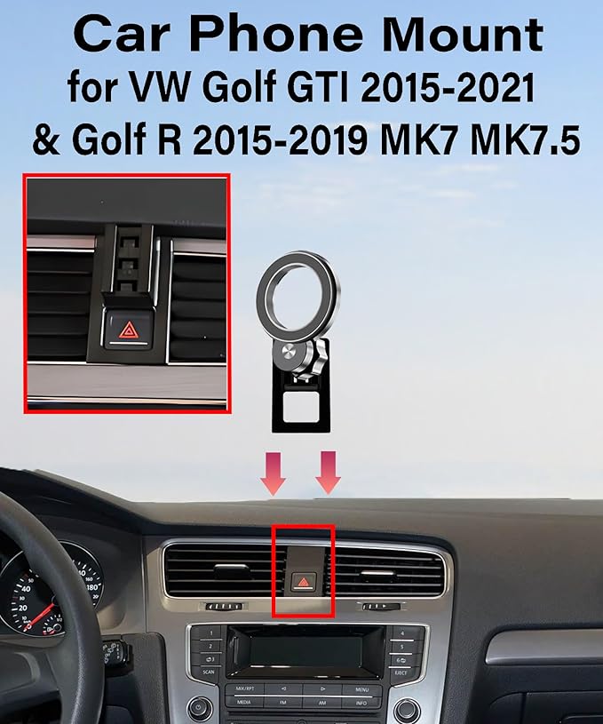 Car Phone Holder for VW Golf GTI 2015-2021 / Golf R 2015-2019 MK7 MK7.5 Accessories Compatible with MagSafe Hands-Free 360° Rotation Adjustable Cell Phone Mount Does Not Affect Air Vent