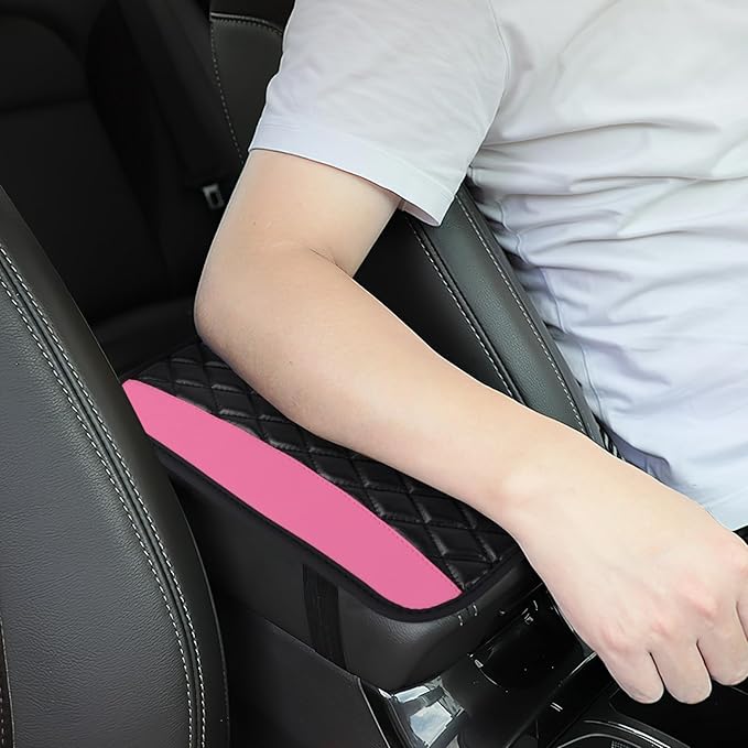 Car Center Console Cushion Pad, 12.72"×7.52" Leather Waterproof Auto Armrest Seat Box Protector, Car Center Console Cover, Universal Interior Decor Car Accessories for SUV Truck (Pink)
