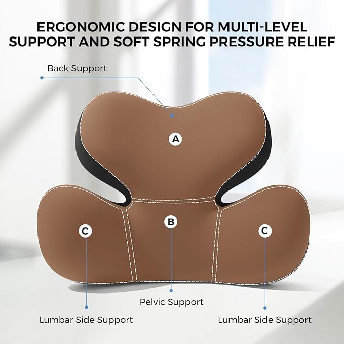 BEBAS Lumbar Support Pillow for Car, Ergonomic Memory Foam Back Cushion for Driving, Lower Back Support for Pain Relief, Lumbar Cushion for Car Seats, Office Chairs, Wheelchairs - Coffee