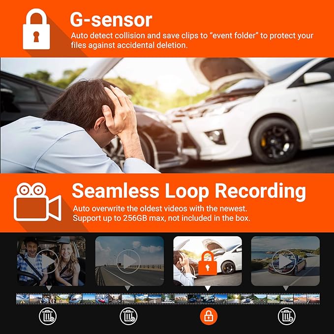 VANTRUE N4 3 Channel Dash Cam, 4K+1080P Dual Channel, 1440P+1440P+1080P Front Inside Rear Three Way Triple Car Dash Camera, IR Night Vision, Capacitor, 24 Hours Parking Mode (Renewed)