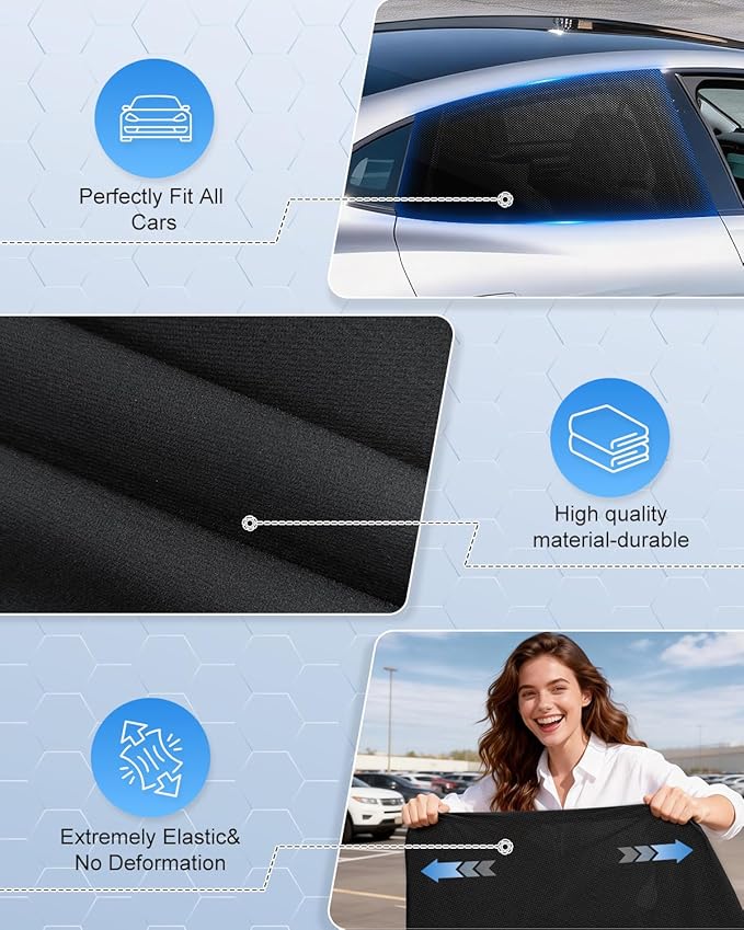 Car Window Shades(2 Pack)-Side Window Sun Shades, UV Protection Breathable Spandex Baby Window Covers, Universal Fit Most of Cars, Protect Privacy for Family (31.5" x47.2) Black