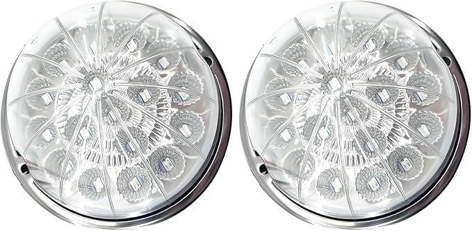 2PCS 17 LED Dual Revolution Amber Turn Signal & White Auxiliary Watermelon Lights, Clear Lens with Stainless Steel Bezel, Compatible with Freightliner, Ke-nw-or-th, Peterbilt & Heavy Trucks