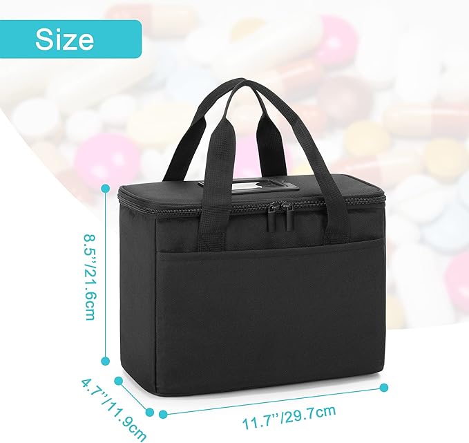 Trunab First Aid Bag Empty Small Medicine Storage Case, Insulated Medication Cooler Bag, Travel Pill Bottle Organizer for Prescription, Insulin, Supplements or Medical Supplies, Black(Bag Only)