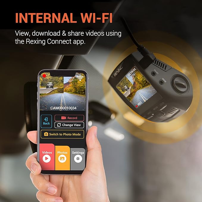 RexingUSA V1P 4K Dual Channel Dash Cam 4K+1080p w/Wi-Fi, 2.4” LCD, 170° Wide Angle, Rear Camera, Supercapacitor, G-Sensor, WDR, Loop Recording, Mobile App