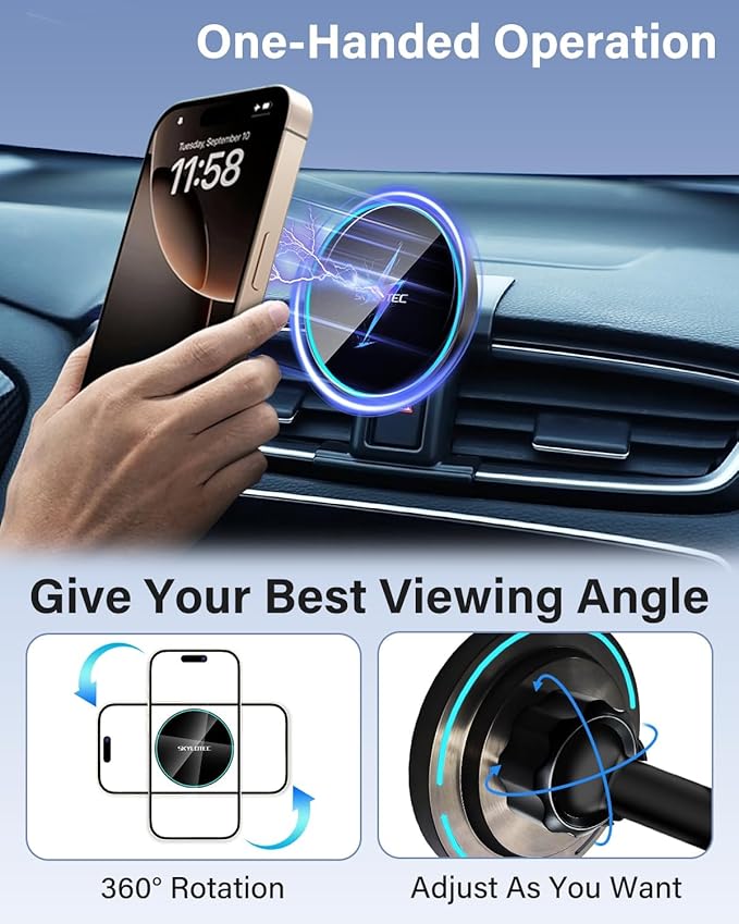 SKYLOTEC Phone Mount for Honda Civic 2016-2021, Magnets Wireless Charger Phone Holder Compatible with MagSafe, 7/8-Inch Screen Cradles Bracket for Cell Phones