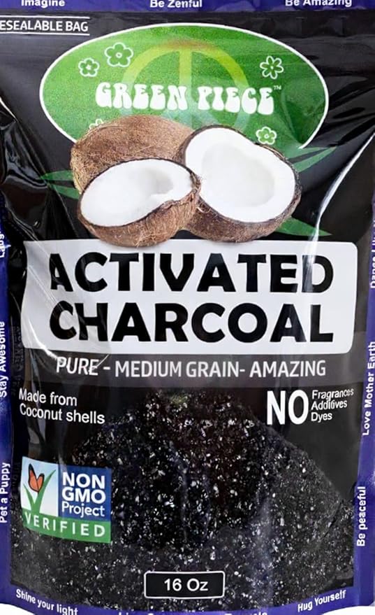 Green Piece® Activated Charcoal Pure - Medium Grain Air Purifying Bag - Kid/Pet Friendly Air/Water Fresheners - Odor Absorber - Resealable Bag - SUPER CLEAN - Made by Green Piece (1 Pound)