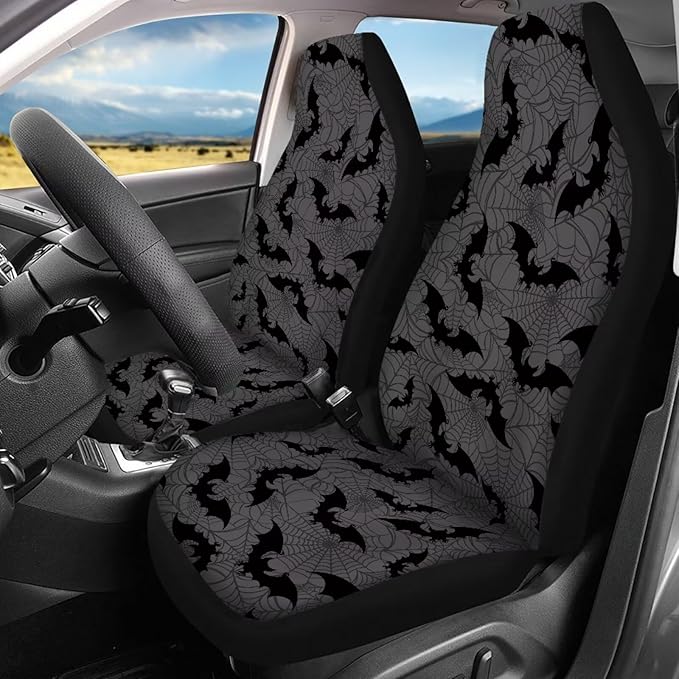 KEIAHUAN Black Bats Halloween Car Seat Covers for Men Front Seat Rear Backrest Cover Universal Car Interior Accessories Decoration Fit Most Vehicle Truck,SUV
