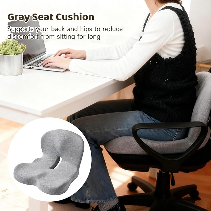 Memory Foam Car Seat Cushion with Lumbar Support, 15.7 X 16.9 X 11.4 in, Gray, Ergonomic Design for Office and Car, Non-Slip