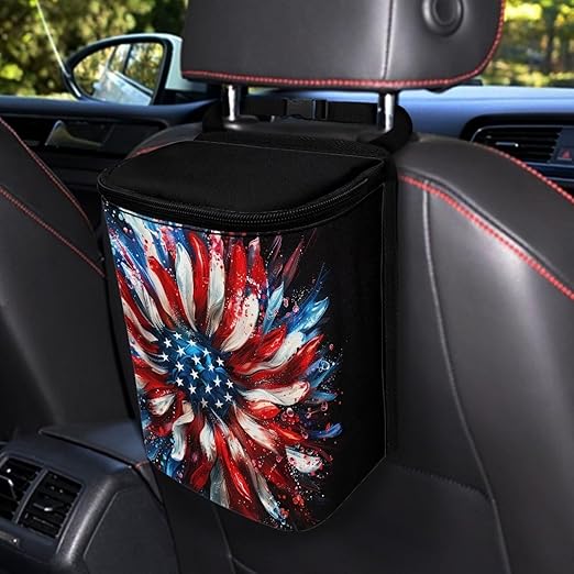 BIGCARJOB American Sunflower Car Trash Can for Back Seat, Large Interior Accessories Garbage Bin, Women Vehicle Trash Container, Reusable Garage Bag