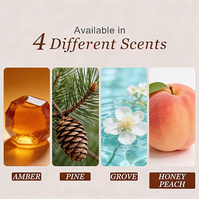 Car Air Freshener, Wood Air Freshener, Car Odor Eliminator for Visor Clip, Variety Pack- CLIP INCLUDED (Amber-Grove-Pine-Honey Peach)