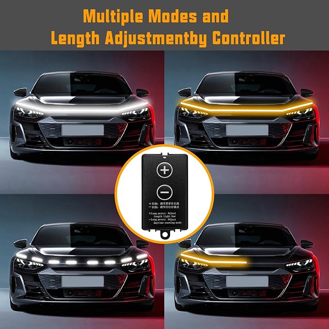 Dual Color Amber White Switchback 79 Inches Car Hood Light Strip,Exterior Flexible Headlight Waterproof Daytime Running Light Strip(1 Set)