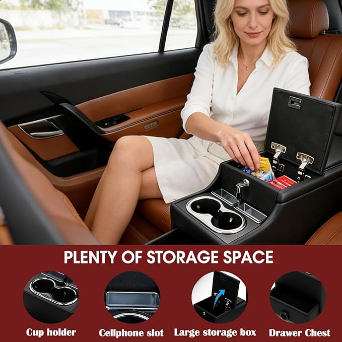 Truck Center Console Organizer Between Seat for Minivans, SUVs, Middle Van Bench Organizer for Floor Console Organizer Storage Box with 24cm Wide Locking Design with Clamshell Type Design