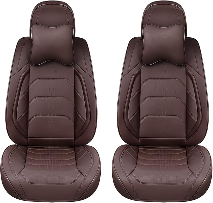 Brown Car Seat Covers Front Pair, Breathable Leather Automotive Front Seat Covers & Headrest for Reduce The Driving Fatigue, Compatible with Most Vehicles, Cars