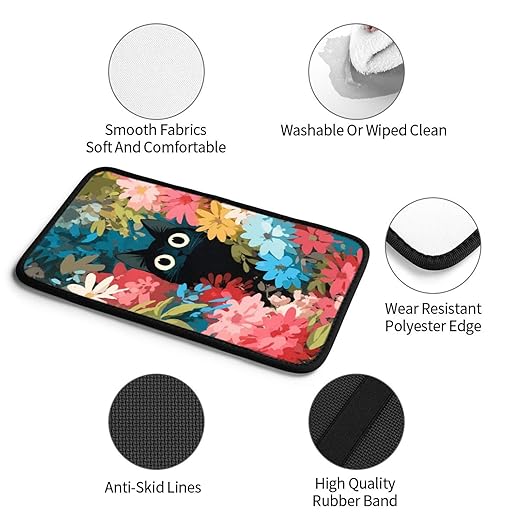 Black Cat Big Eyes Colorful Flowers Car Auto Armrest Cushion Cover Accessories Center Console Seat Box Pad Protector Universal Decoration for Most Vehicle SUV Truck