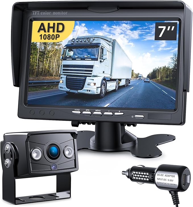 Upgrade Backup Camera Monitor Kit 7" HD 1080P Monitor IP69 Waterproof Rearview Reversing Rear View Camera for Truck Trailer RV Pickup (TZ101)