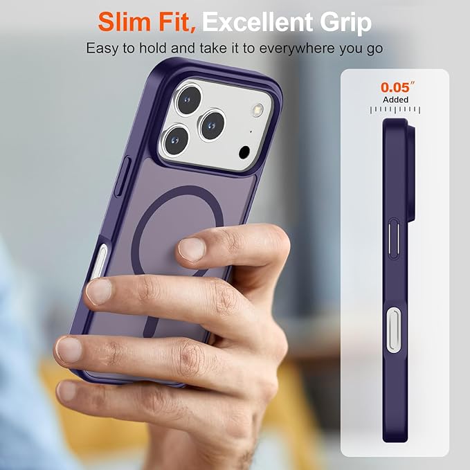 SUPFINE Magnetic for iPhone 17 Pro Max Case (Compatible with MagSafe)(Military Grade Drop Protection) Translucent Matte Shockproof with Anti-Fingerprint Phone Cover,Dark Purple