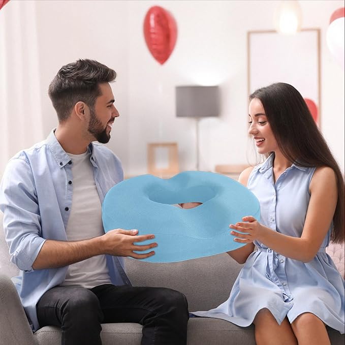 BlissTrends Donut Pillow Seat Cushion, Chair Cushions for Postpartum Pregnancy & Hemorrhoids, Tailbone Pain Relief Cushion, Memory Foam Lifting Cushions for Office&Home Chairs (Light Blue, XX-Large)