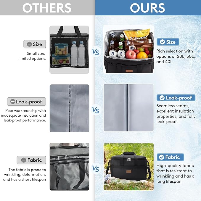 Lifewit Cooler Bag 30/50/60 Cans Collapsible and Insulated Large Lunch Bag Leakproof Soft Cooler Portable Tote for Camping/BBQ/Family Outdoor Activities