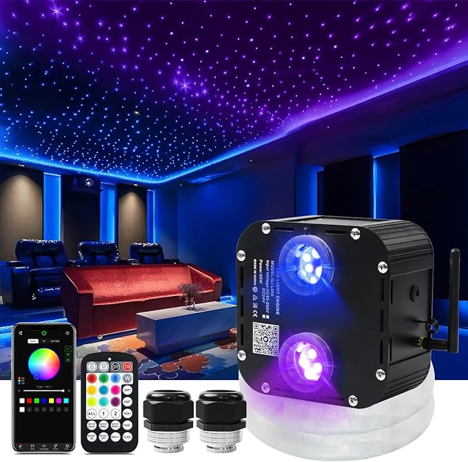 AZIMOM Updated Dual Color 50W Twinkle Fiber Optic Starlight Kits 1800pcs*0.03in*16.4ft Fiber Strands Sound Activated Bluetooth/APP Remote Control Theater Ceiling Home Shop Lobby Roof Decor