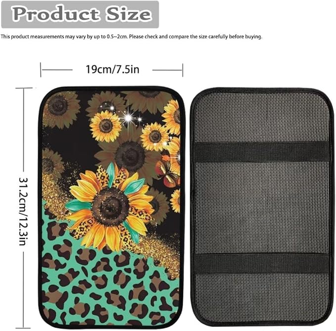 Coldinair Sunflower Universal Car Center Console Pad Leopard Print Soft Armrest Protector Cover Fit for Most Vehicle,SUV,Truck,Car Interior Accessories Decor