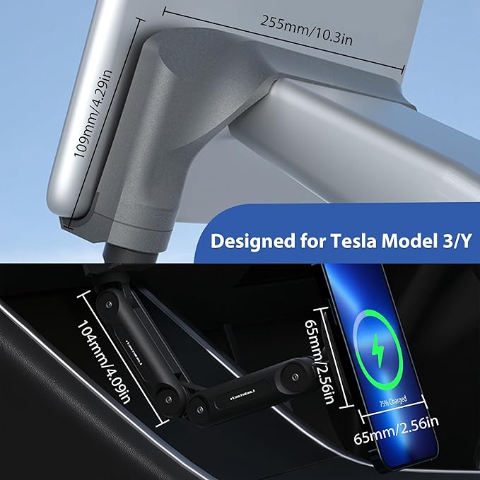 MEHIDFY Magnetic Wireless Car Charger Mount for Tesla Model 3/Y, 15W Fast Charging Magnetic Phone Holder, Strong Magnetic Phone Holder, Compatible with MagSafe Case and iPhone 12/13/14 (2 Arms)