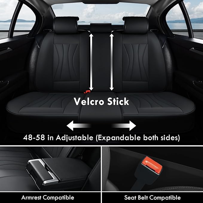 Coverado Car Seat Covers, 5 Seats Black Seat Covers for Car, Luxury Faux Leather Seat Cover, Front and Back Seat Cover, Waterproof Car Seat Protector, Universal Car Seat Cushions Fit for Most Vehicles