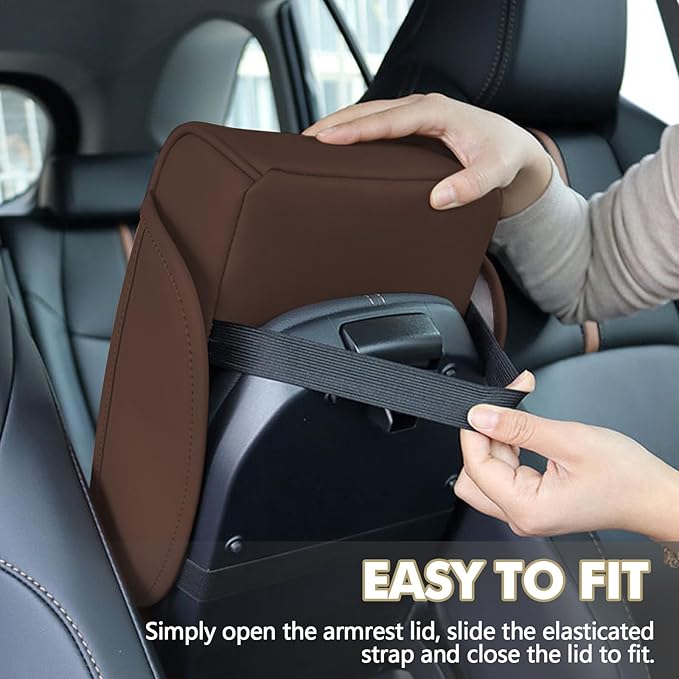Hovom Car Center Console Cover, 13.39"×7.87"×2.76" Leather Armrest Cover for Cars, Memory Foam Armrest Pillow with Pocket, Cup Holder & Phone Slot, Universal Vehicle Arm Rest Cushion Pad (Coffee)