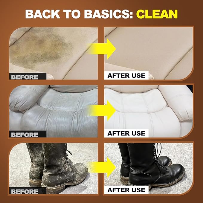Leather Cleaner and Conditioner for Couch: Complete 2-Step Care Set for Car Interior Furniture Sofa Shoes Bags & Jackets - Restores Dry Cracked Faded & Scratched Leather
