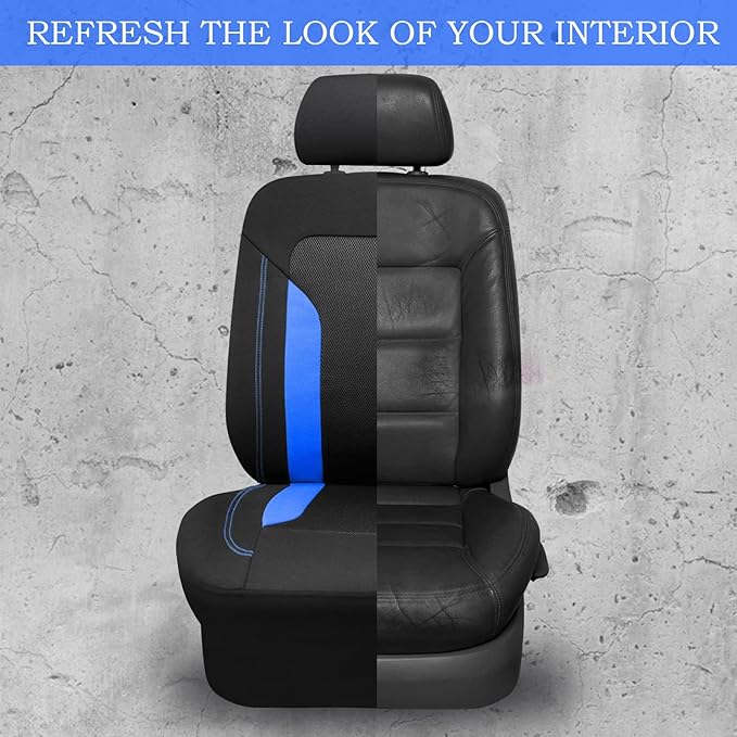 CAR PASS 3D Air Mesh Car Seat Covers Full Set, Breathable Sporty Rear Bench with Zipper for Armrest Box Universal Fit 95% Automotive SUV,Truck,Sedan Interior Cute Women Airbag Compatible, Black Blue