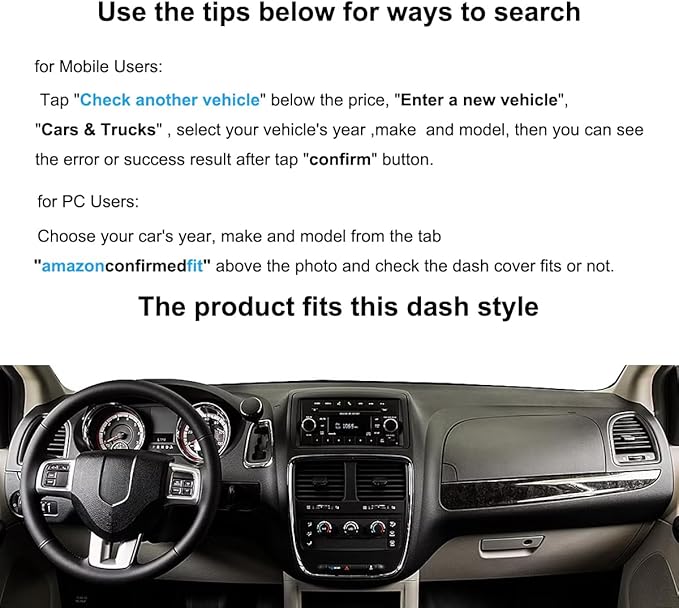 Dash Cover Mat Custom Fit for Dodge Grand Caravan/Ram C/V Tradesman/Chrysler Town Country,Dashboard Cover Carpet Pad Cap Protector Without Headlight Sensor (Black) Y08