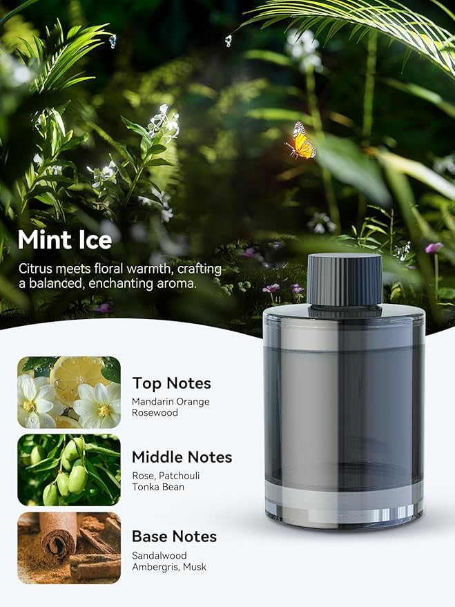 Ceeniu New Smart Car Air Freshener, 135ml Last 6 Months, Auto ON/OFF Car Freshener Long Lasting, Multi-mode Adjustable, Ambiance Light, Natural French Fragrance, CF3 Aroma Diffuser, Mint Ice Scent