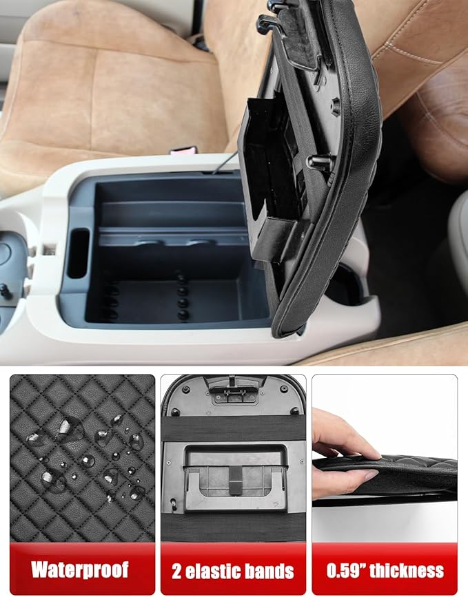 Center Console Armrest Cover for 2001 2002 2003 F150 King Ranch, Crew Cab XLT, Lariat, Vinyl Leather, Arm Rest Lid Protector Cushion Pad, Anti-scratch, Black (Fits Bucket Seat Console Only)
