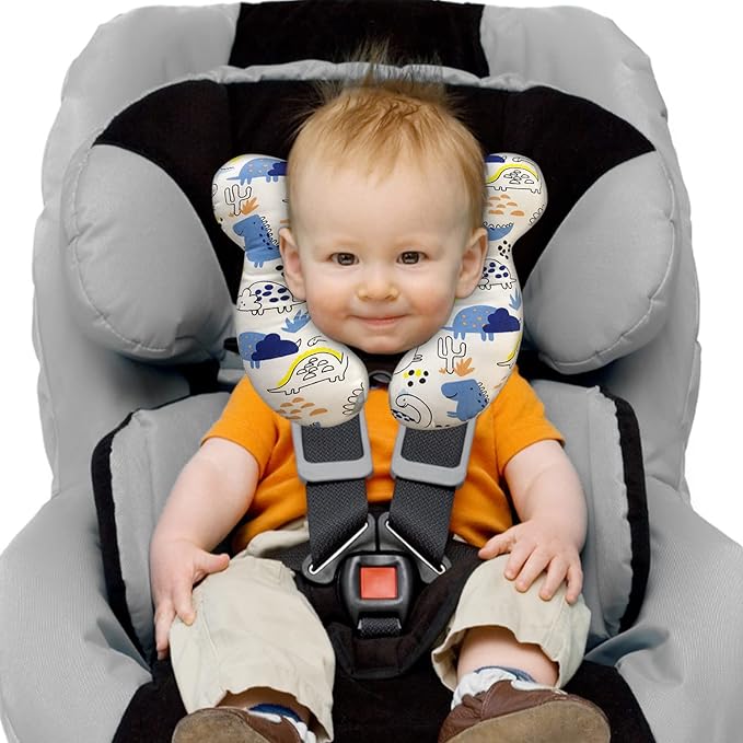Baby Travel Pillow, Infant Kid's Cushion Soft and Skin Friendly for Car Seat, Pushchair and Stroller (Blue Dinosaur)