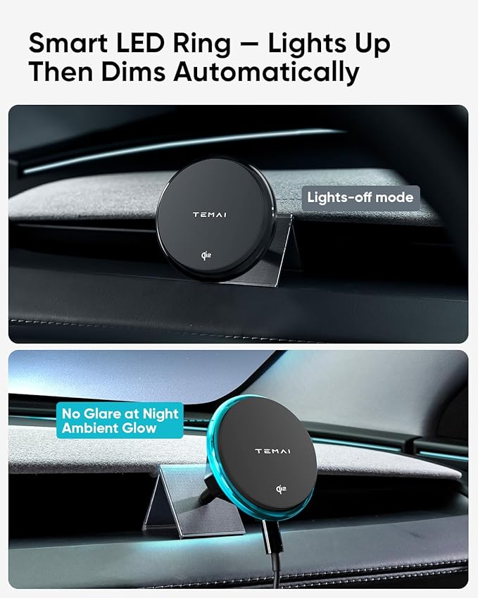TEMAI Car Mount Charger, 15W MagSafe Wireless Car Charger & Phone Holder for Model Y Juniper(2025)- Strongest Magnetic Fast Charging Accessories Slideable Air Vent Mount with Silicone Pads