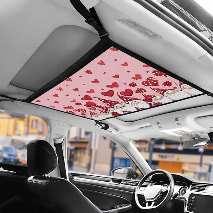 Generic Gnomes Hearts Car Ceiling Cargo Net Pocket Storage Net,31.69"x24.02" Adjustable Strap to Reduce Sagging Car Roof Storage Organizer, Car Camping Essentials Valentine's Day Decorations