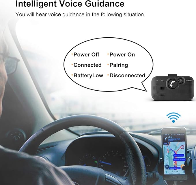 Handsfree Bluetooth Car Kit for Cell Phone, Wireless Bluetooth Speaker for Car, AUTO Power ON Support Siri Google Voice Assistant Hands Free Phone Speakerphone with Visor Clip-BC980SA