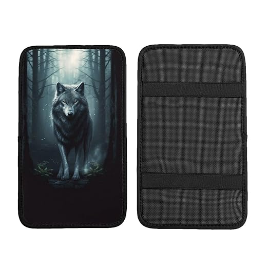 Tree Wolf Car Auto Armrest Cushion Cover Accessories Center Console Seat Box Pad Protector Universal Decoration for Most Vehicle SUV Truck