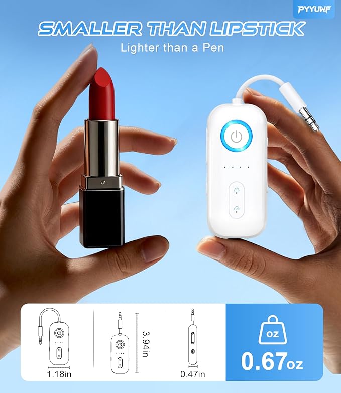 Bluetooth 5.4 Transmitter Receiver, Audio Adapter for Airplane Gadgets - for 2 AirPods/Headphones, 20H Battery, aptX Low Latency, 3.5mm AUX Jack Wireless Adapter for Car/TV/Home, for Travel Essentials