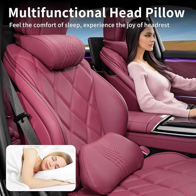 Lumbar Support Pillow for Car Seat, Office Chair Nappa Leather Memory Foam Lower Back Cushion for Back Pain Relief Improve Posture, Ergonomic Back Rest for Gaming Chair, Red, 1PC