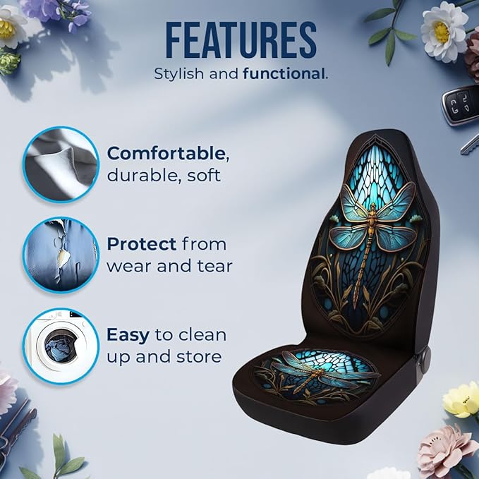GENANY Dragonfly Car Seat Covers Set of 2, Breathable Front Seat Covers for Truck Sedan SUV, Dragonfly Car Accessories, Gift for Women Men