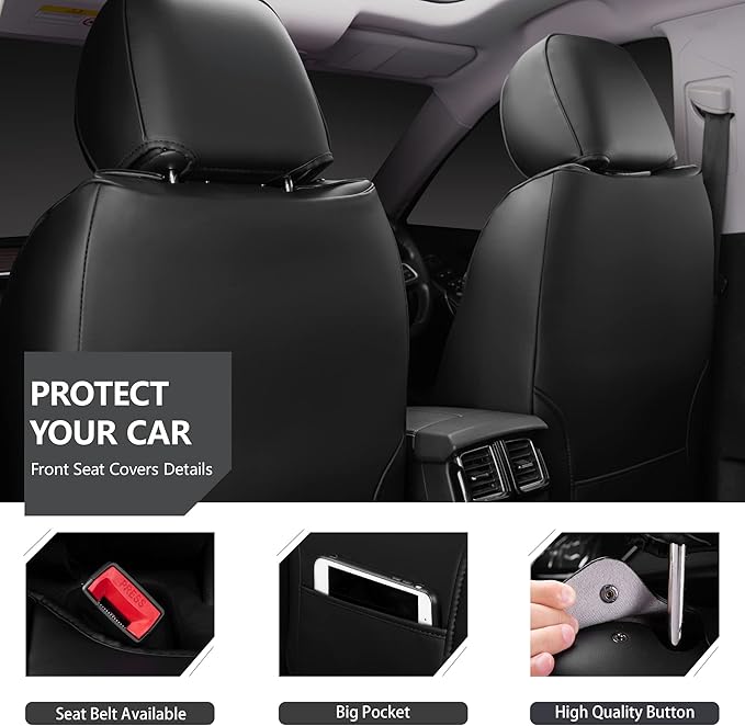 CAR PASS Suede Leather Seat Covers Full Set Soft Protector Durable Cushioned Warm in Winter Breath in Summer,Universal Sport Car Seat Cover Fit for Sedan SUV Pick-up Truck,Anti-Slip and Backseat(Grey)