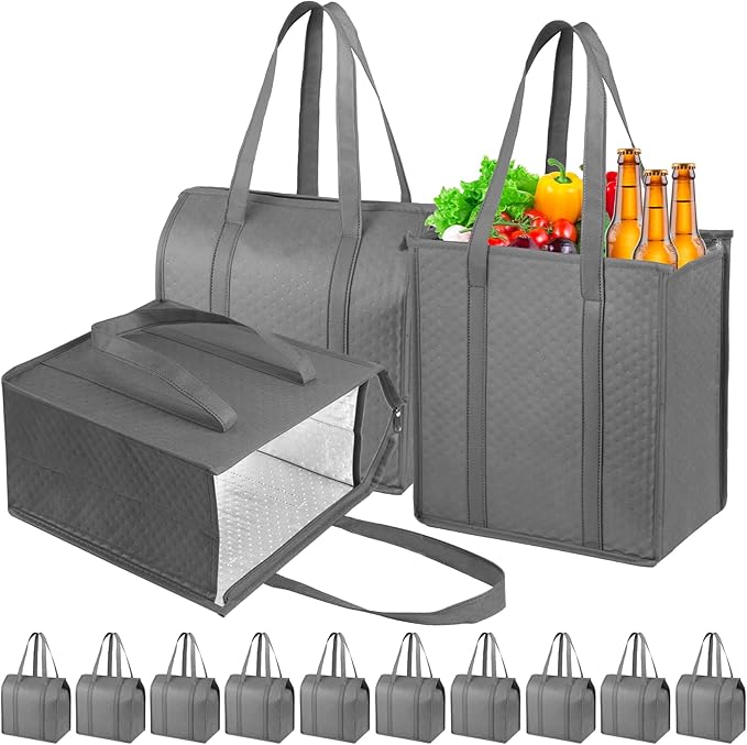 Insulated Grocery Bags with Zippered top Frozen Food Shopping Groceries Travel Insulated Tote Cooler Thermal Bags