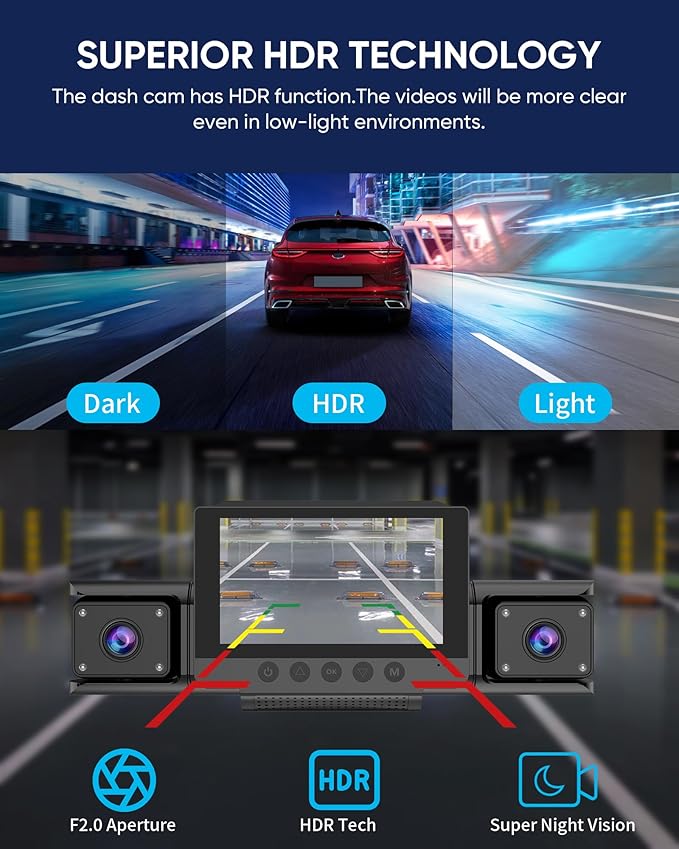 4 Channel Dash Cam 360 View for All-Round Protection, 4-Way Front Rear Inside Recording, Built-in 5G WiFi & GPS, APP Control, 8 IR Night Vision, 24H Parking Monitor, G-Sensor, Free TF Card