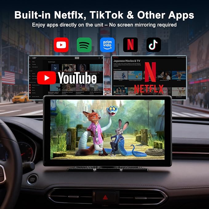9" Upgraded Wireless Carplay Screen for Car, Built-in Apps Net-Flix YouTube Tiktok, Portable AI Magic Box for Apple Car Play & Android Auto Screen with HD Backup Camera, Voice Assistant, OTA Updates