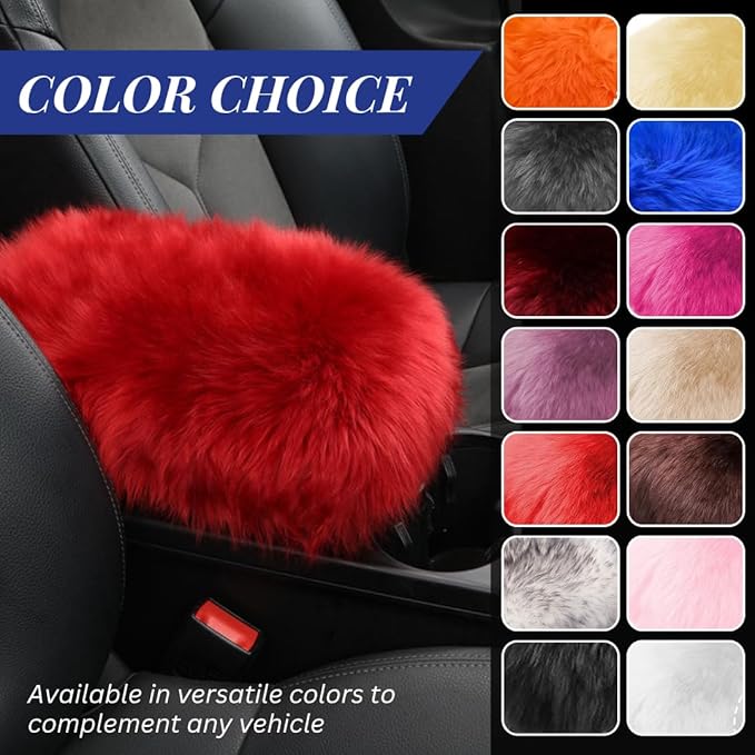 Andalus Brands Pure Australian Sheepskin Fluffy Car Center Console Cover, Luxurious Non-Shedding Furry Arm Rest Cover for Car, Versatile for All Seasons, Red - (11.47" X 6.3")