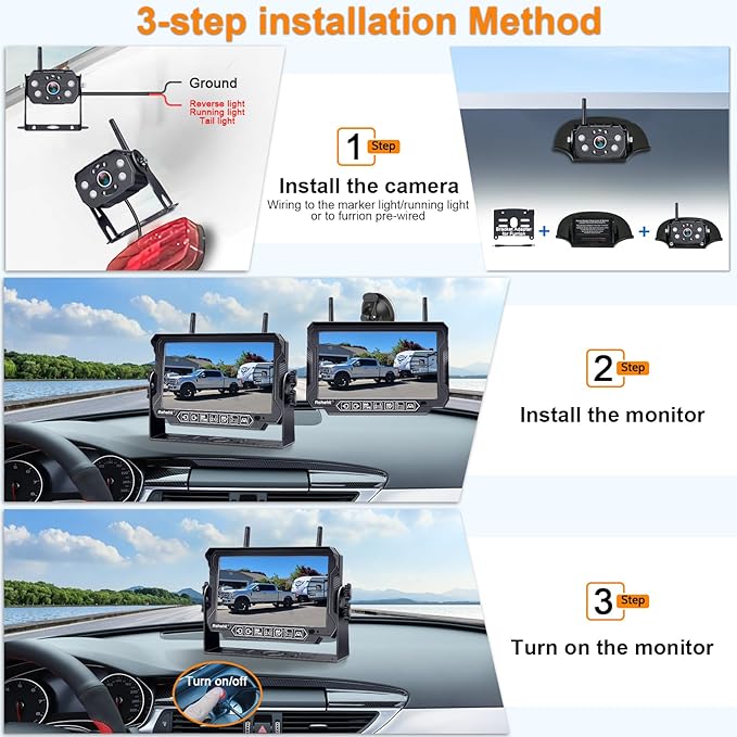 RV Backup Camera Wireless Strong Signal: HD 1080P 7'' Touch Key Recording Monitor Rear View System for Trailers/Trucks/5th Wheel 4 Channels Easy Setup Plug and Play for Furrion Pre-Wired Mount R9