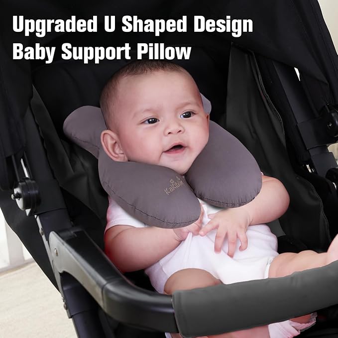 KAKIBLIN Baby Travel Pillow, Upgraded Baby Neck Pillow for Car Seat, Head Support Pillow for Car Seat, Stroller, Pushchair, Grey
