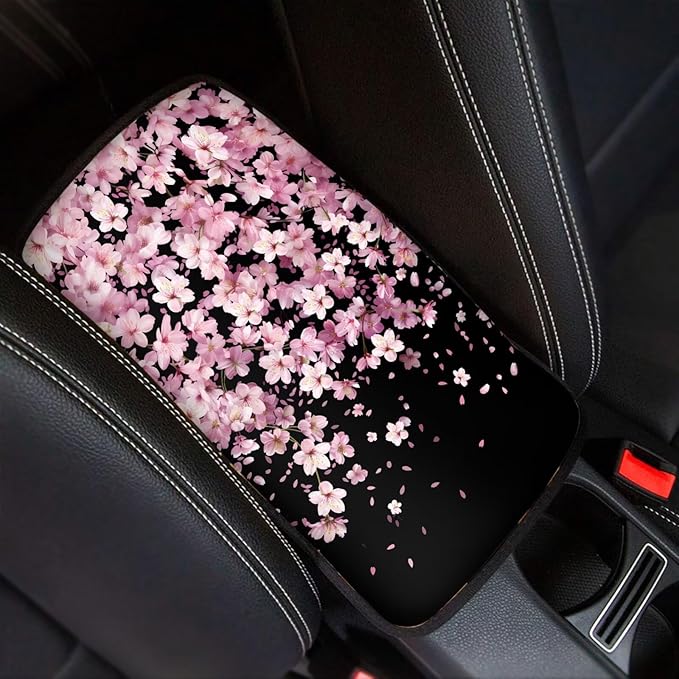 Cherry Blossom Auto Center Console Pad, Universal Car Armrest Seat Box Cover,Car Interior Accessories for Most Vehicle, SUV, Truck