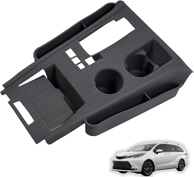 Central Control Gear Shift Panel Cover for Toyota Sienna 2025 2024 2023 2022 2021, Soft Silicone Console Pad with Built-in Cup Holder Insert