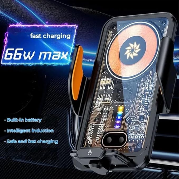 Chirsfairy 66W Fast Car Wireless Charger, 2024 New 66w Car Navigation Support Frame, Super Fast Charge Car Phone Holder, Automatic Clamping Induction Car Mobile Holder, Charging Phone Holder(Black)